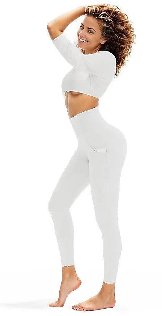 Wide Waistband Sports Leggings ! - White - Leggings