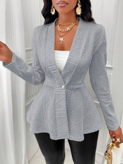 One Button Textured Peplum Cardigan - Gray - Cardigans