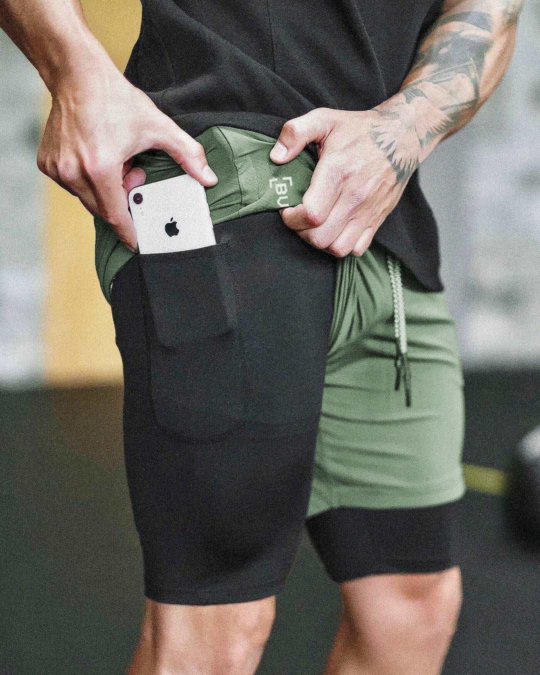 Pocket Compression Shorts - Green black - menswear