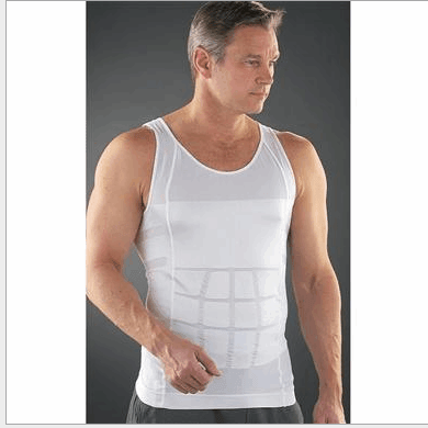 Men's Slim Tummy Belly Body Shaper Compression Trainer Vest Underwear Shapewear - White - T-Shirt