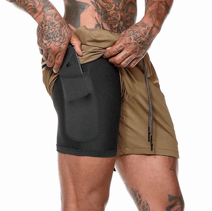Pocket Compression Shorts - Khaki - menswear