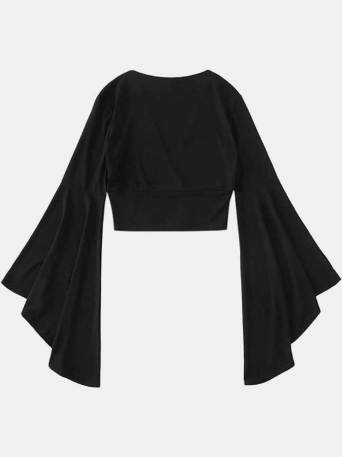 Plunge Flare Sleeve Cropped Top - - Women's Fashion - Women's Clothing - Tops & Tees - Tank Tops