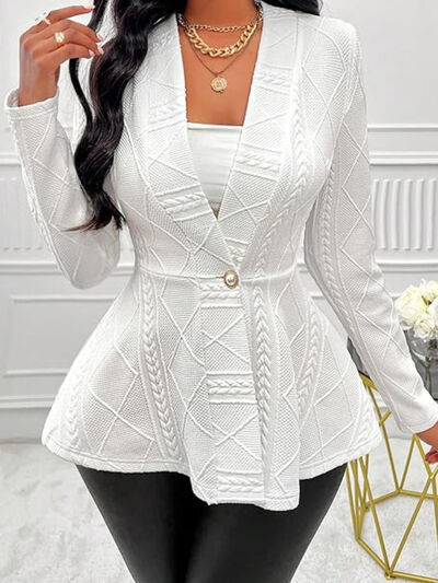 One Button Textured Peplum Cardigan - - Cardigans