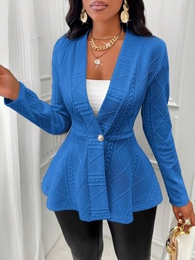 One Button Textured Peplum Cardigan - - Cardigans