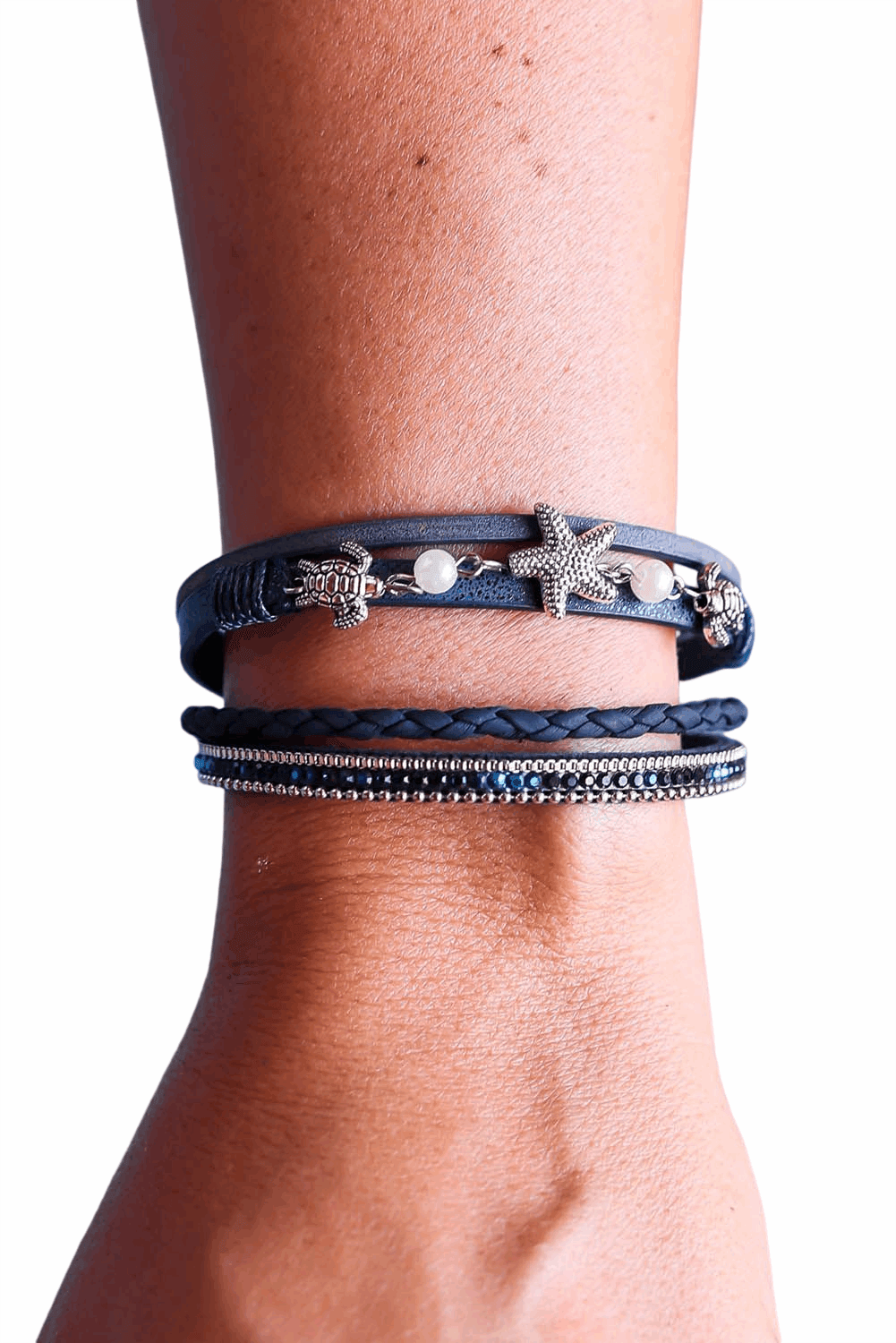 Unisex Blue Starfish Turtle Magnet Buckle Bracelet - - Bracelets