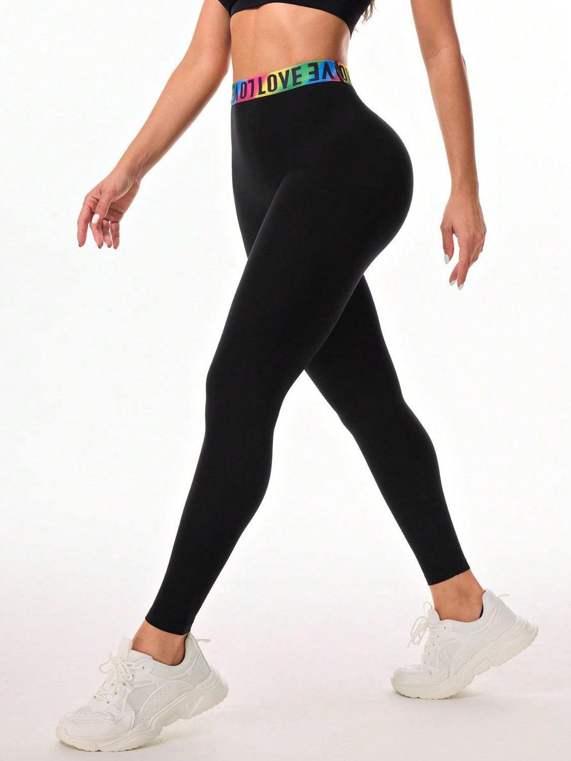 Letter Printed High Waist Active Leggings - - LEGGINGS