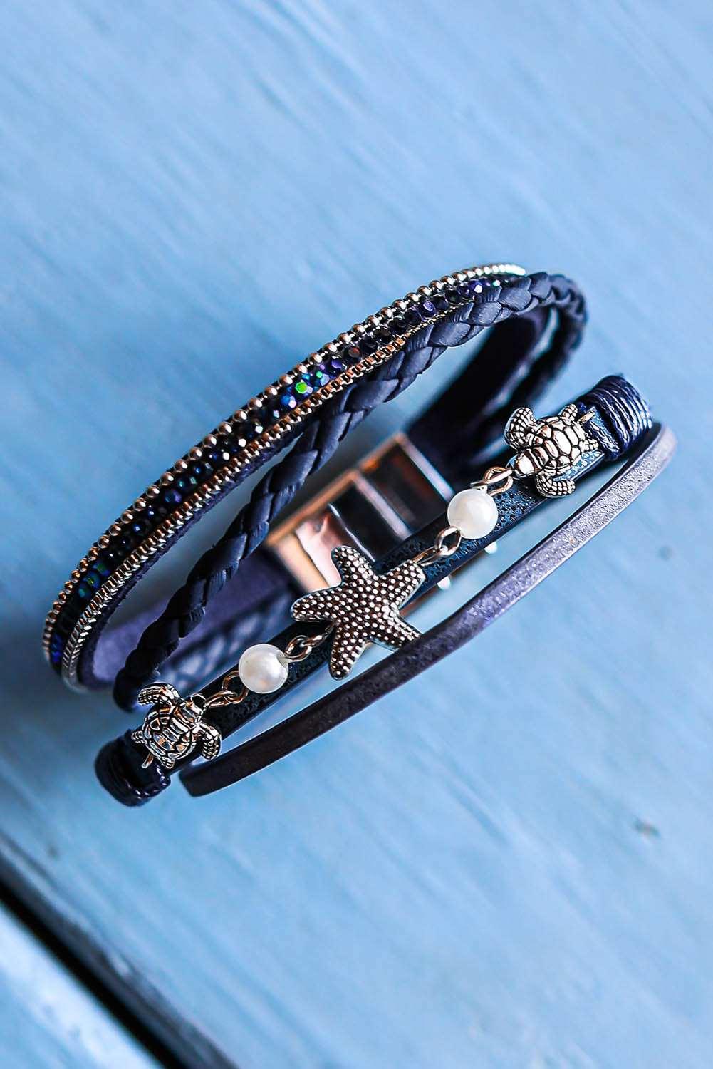 Unisex Blue Starfish Turtle Magnet Buckle Bracelet - - Bracelets