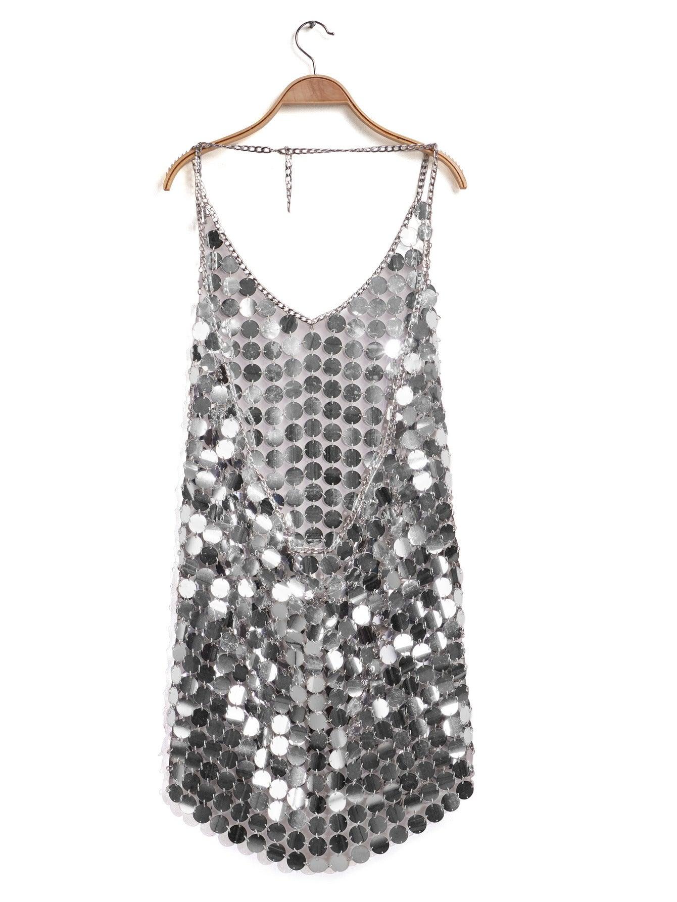 Women Fashion Sequin Patchwork Mini Dress - Sleeveless, Backless - - Women mini dress
