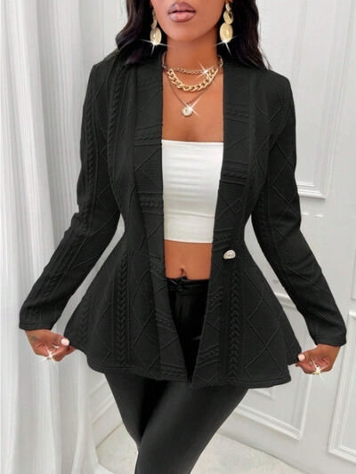One Button Textured Peplum Cardigan - - Cardigans