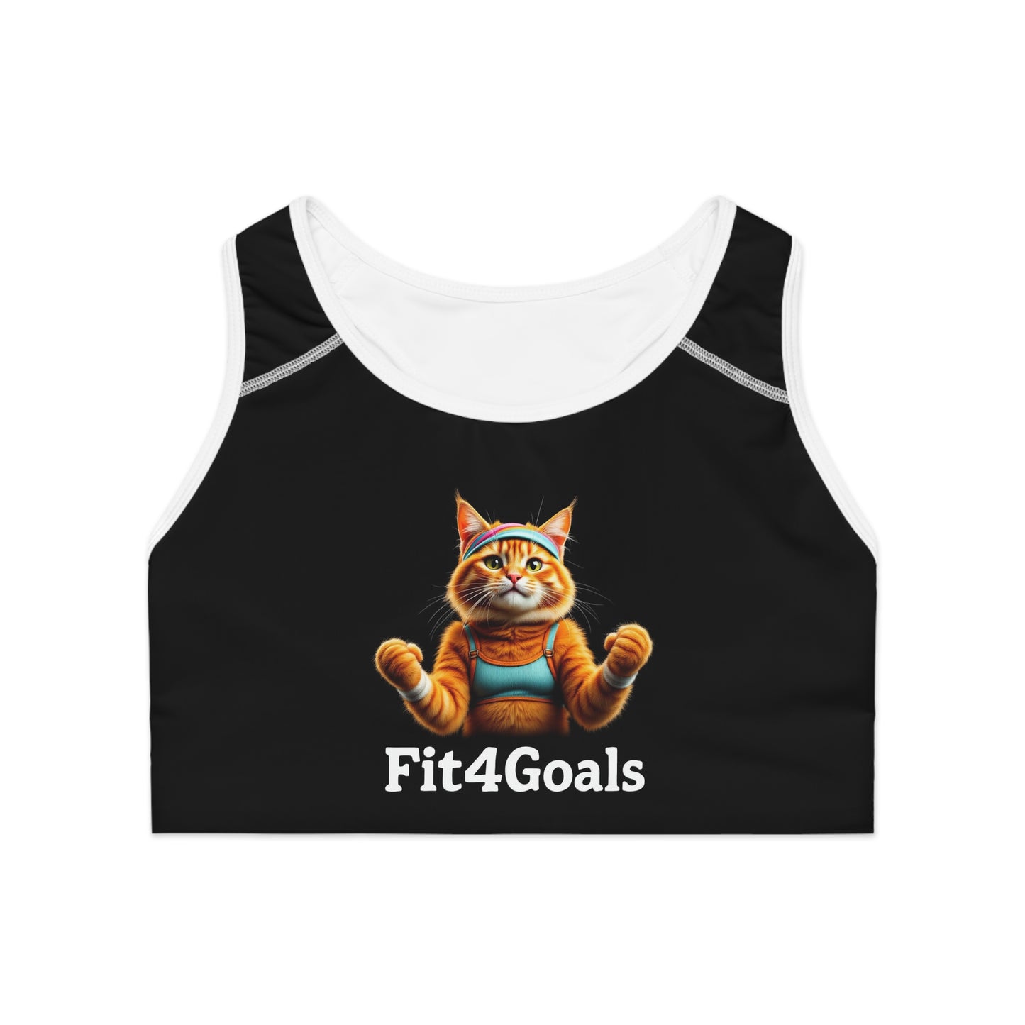 Motivational Cat Sports Bra – Fit4Goals Fitness Wear - White stitching - All Over Prints