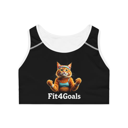 Motivational Cat Sports Bra – Fit4Goals Fitness Wear - White stitching - All Over Prints