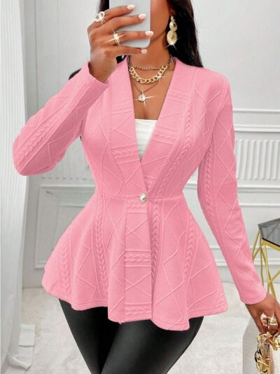 One Button Textured Peplum Cardigan - - Cardigans