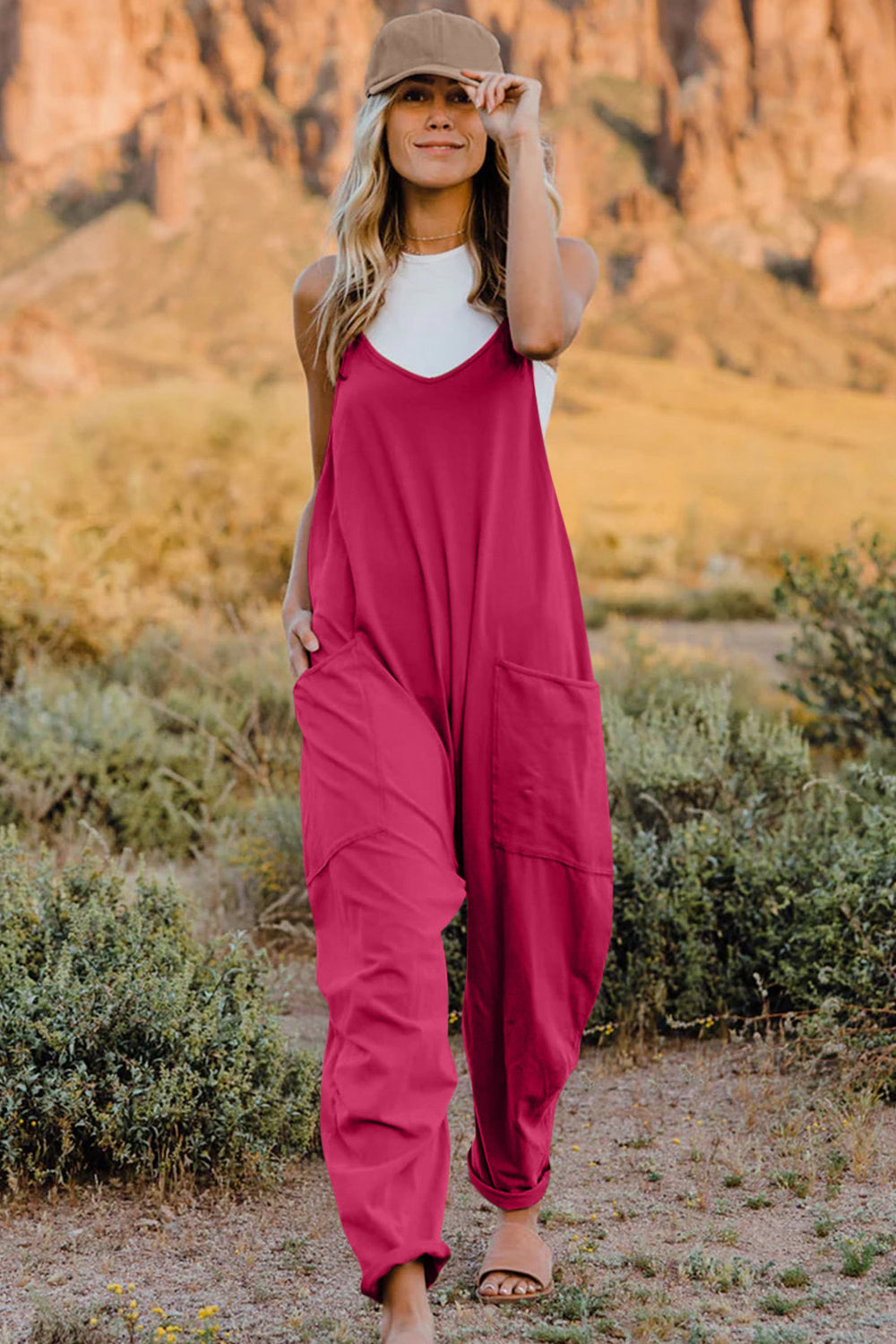 Double Take Full Size V-Neck Sleeveless Jumpsuit with Pockets - - Women's Fashion - Women's Clothing - Suits & Sets - Women's Sets