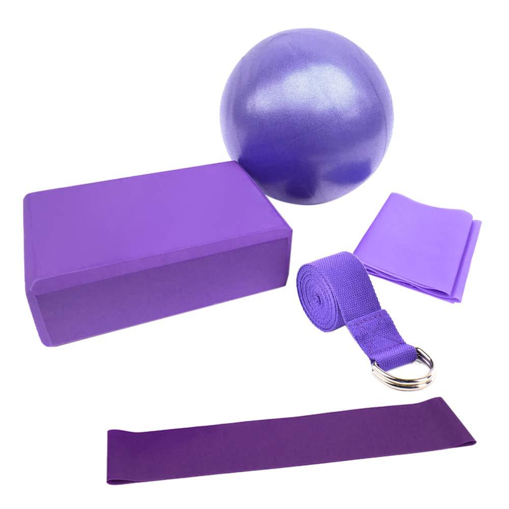 Repair five-piece fitness yoga brick stretch belt - Purple - ball