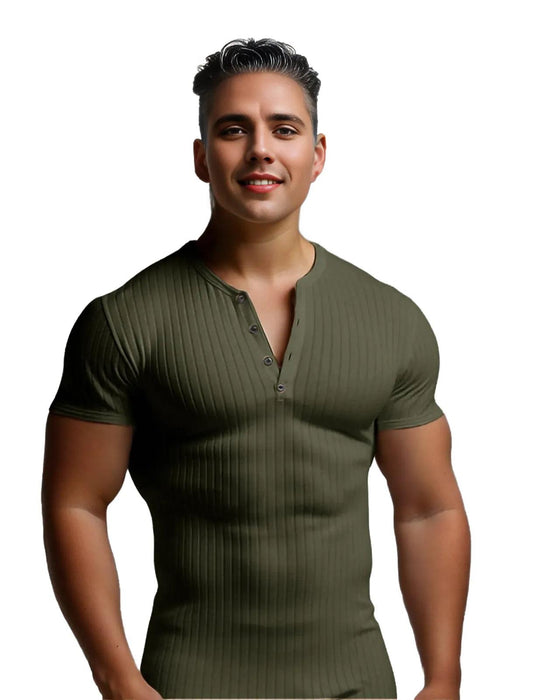 Men's V-Neck Polyester T-shirt for Running and Fitness - Army Green - Men's Fashion - Men's Clothing - Tops & Tees - T-Shirts