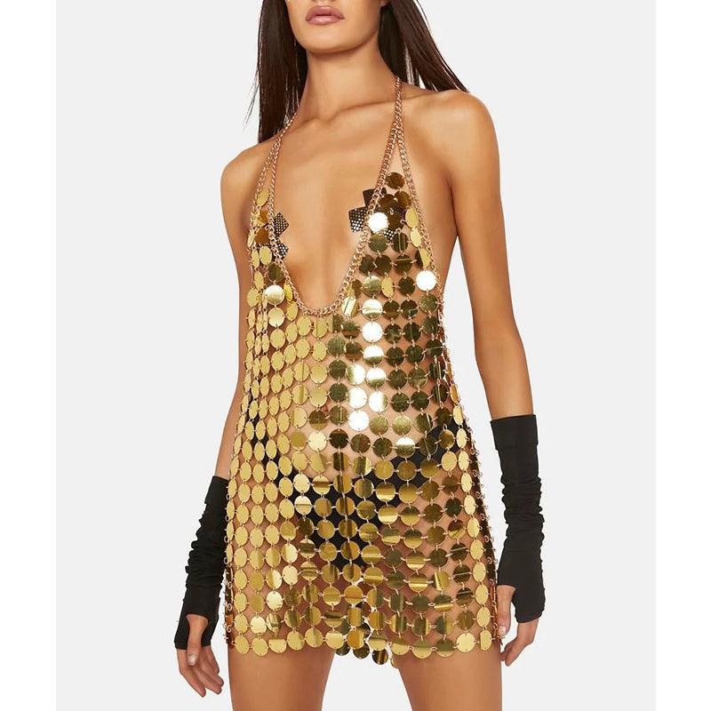 Women Fashion Sequin Patchwork Mini Dress - Sleeveless, Backless - - Women mini dress