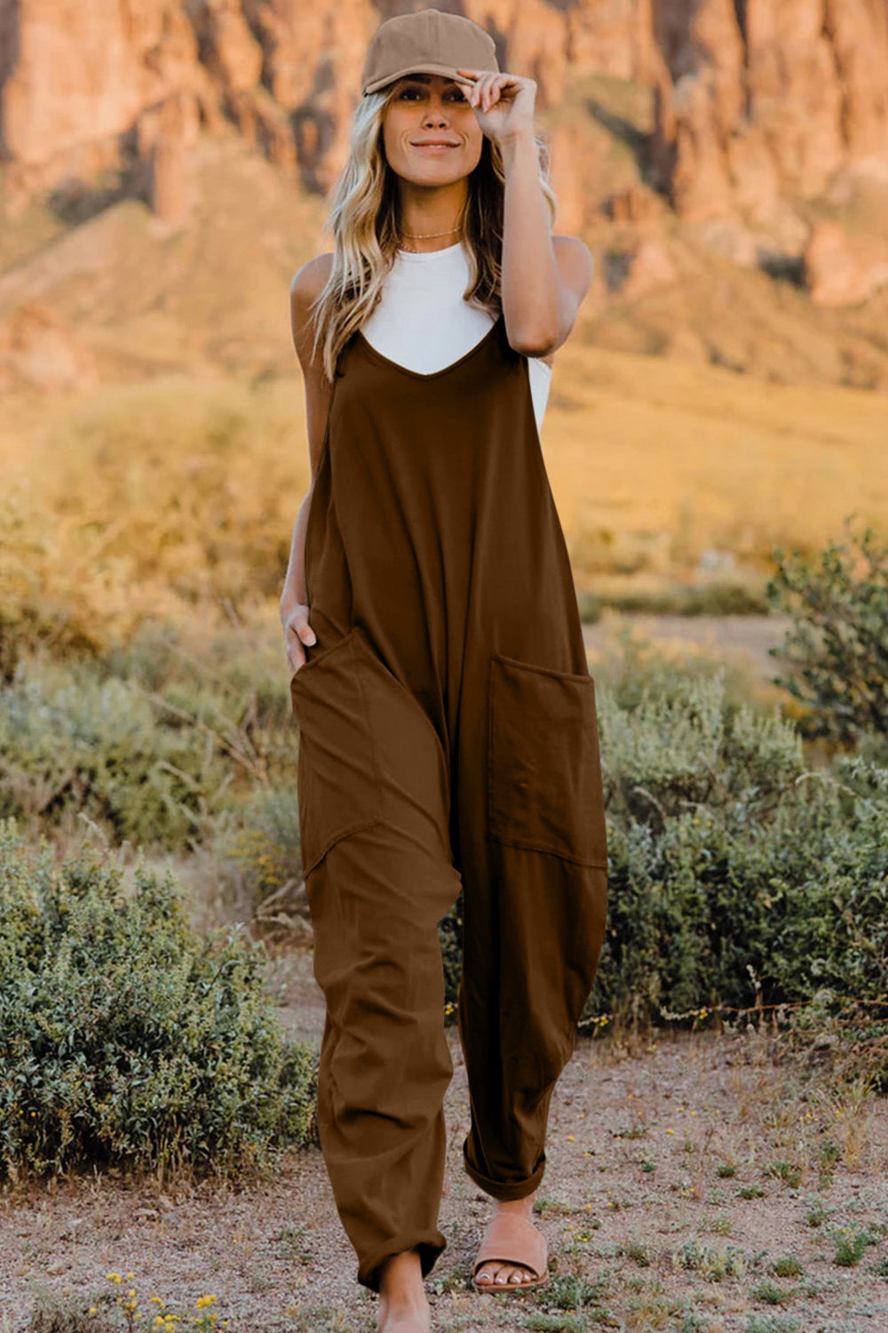 Double Take Full Size V-Neck Sleeveless Jumpsuit with Pockets - - Women's Fashion - Women's Clothing - Suits & Sets - Women's Sets