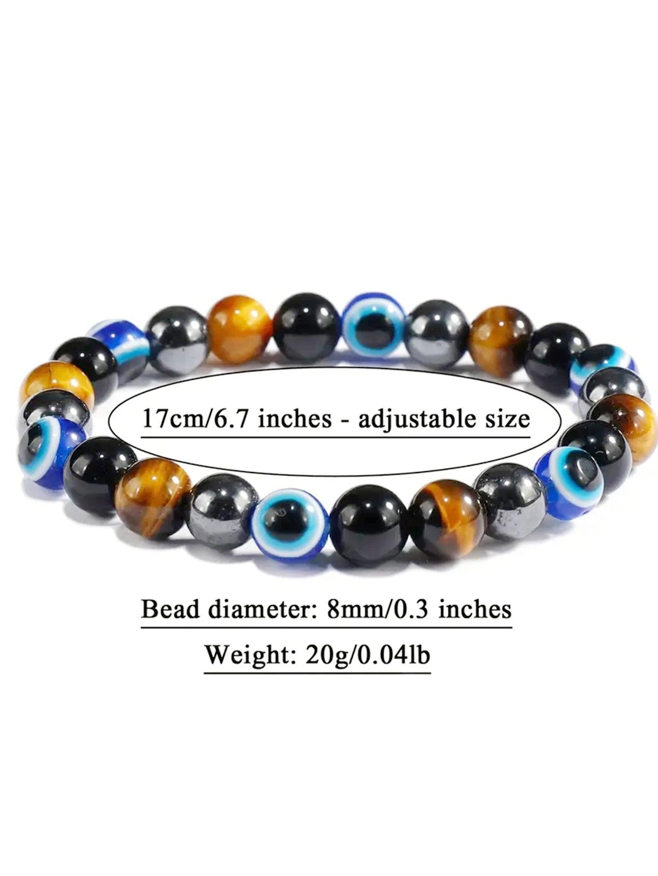 OAIITE Charm Bracelet: Turkish Evil Eye, Tiger Eye & Hematite Healing Jewelry - - accessories