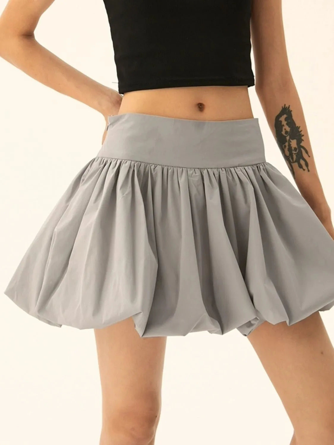 Ruched Bubble Hem Mini Skirt – Statement Volume with a Playful Twist - - Mini Skirt