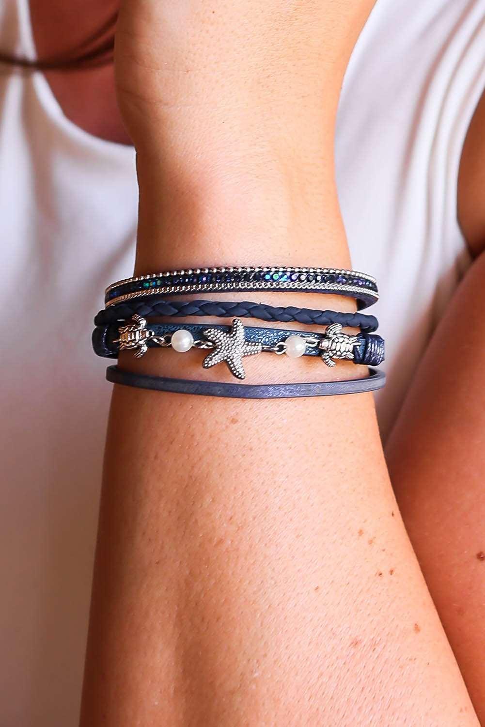 Unisex Blue Starfish Turtle Magnet Buckle Bracelet - - Bracelets