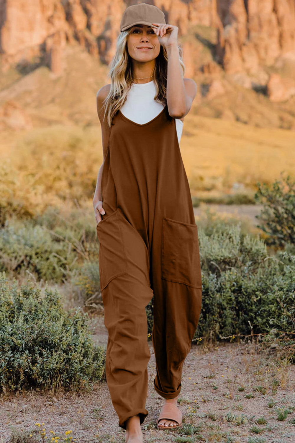 Double Take Full Size V-Neck Sleeveless Jumpsuit with Pockets - - Women's Fashion - Women's Clothing - Suits & Sets - Women's Sets