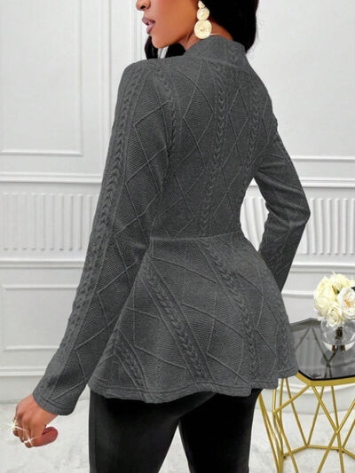 One Button Textured Peplum Cardigan - - Cardigans