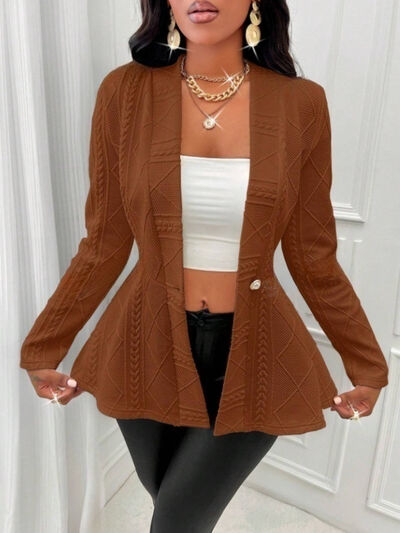 One Button Textured Peplum Cardigan - - Cardigans