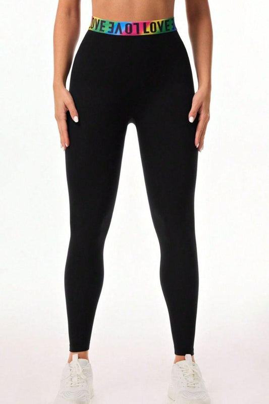 Letter Printed High Waist Active Leggings - - LEGGINGS