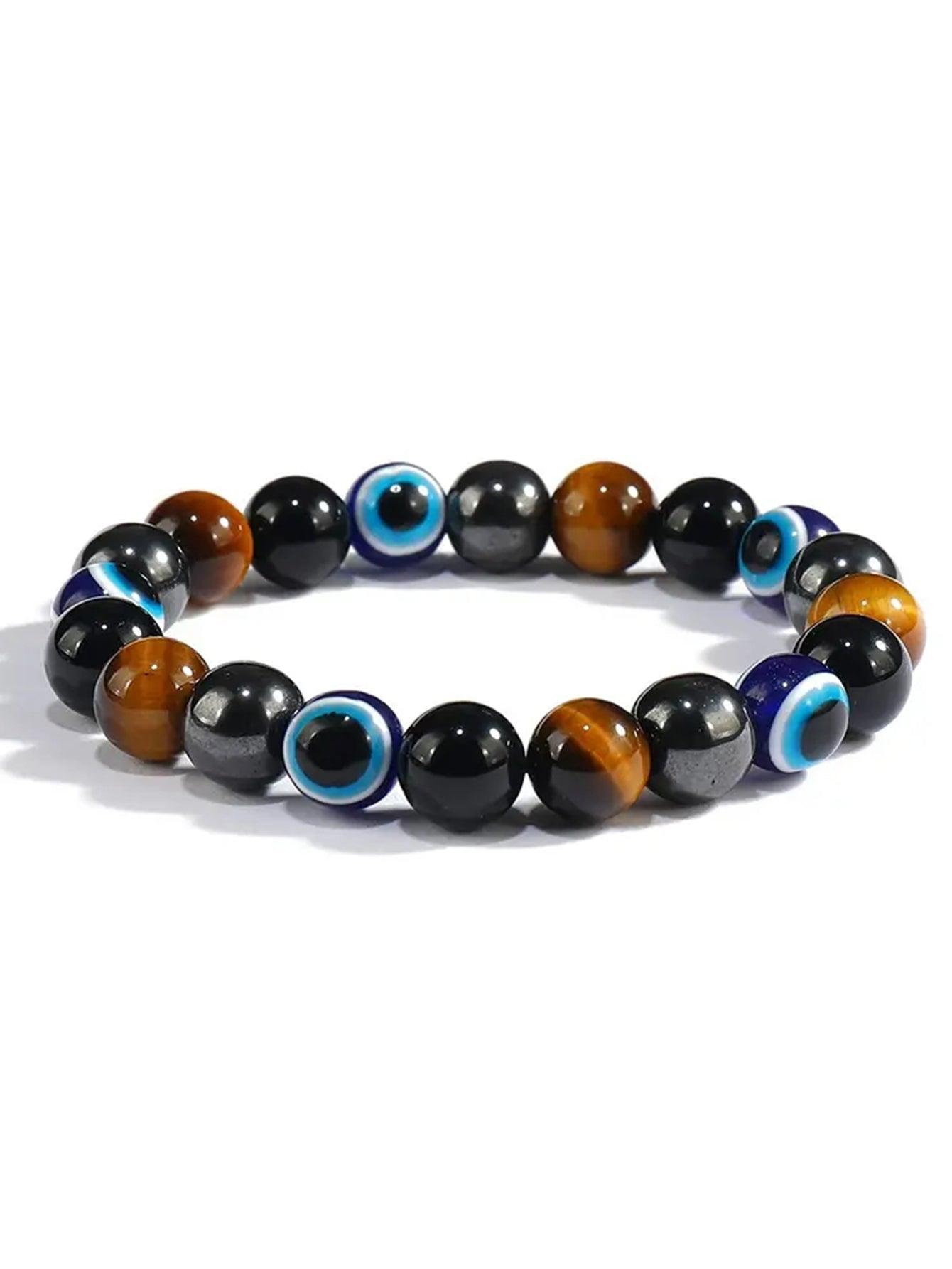 OAIITE Charm Bracelet: Turkish Evil Eye, Tiger Eye & Hematite Healing Jewelry - - accessories