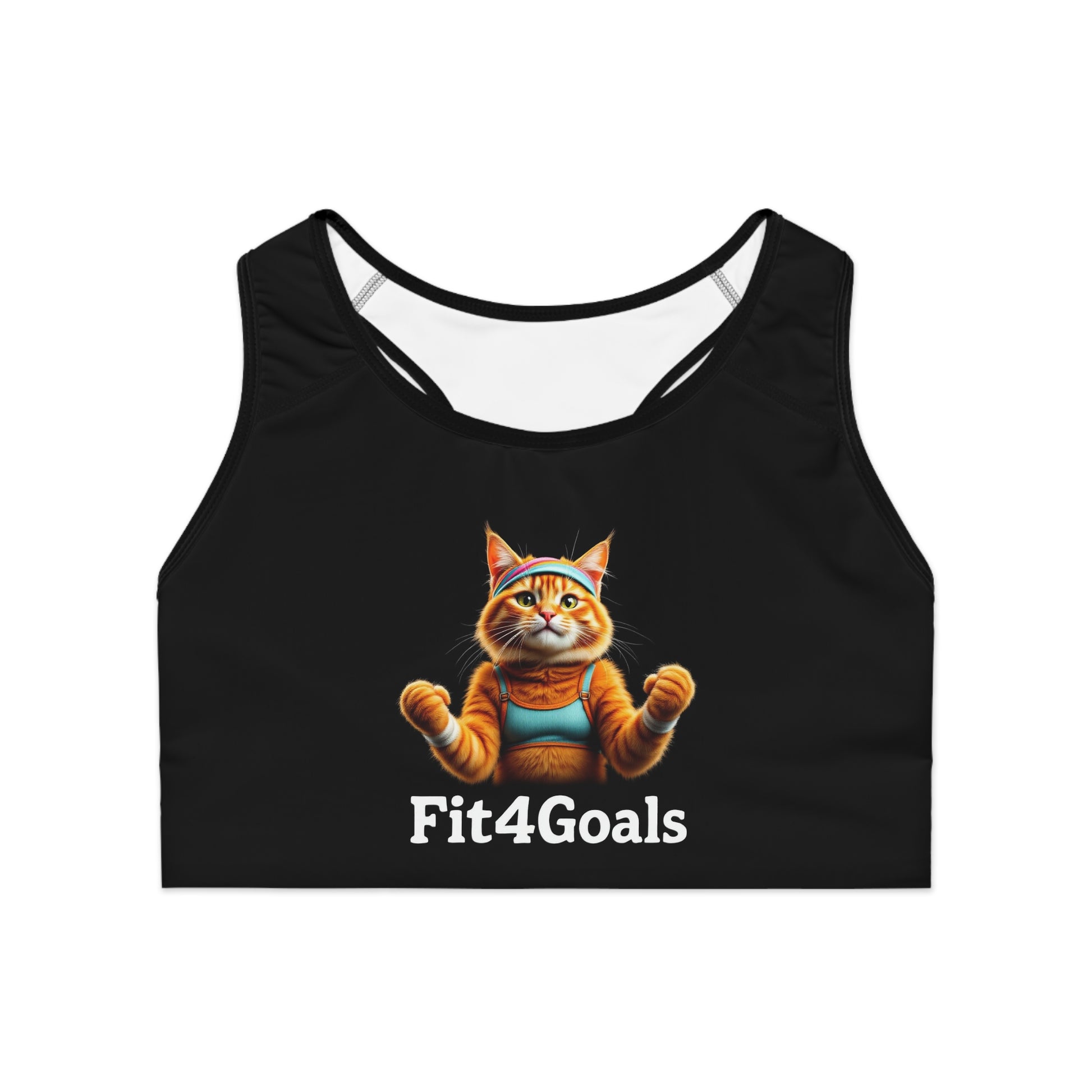 Motivational Cat Sports Bra – Fit4Goals Fitness Wear - Black stitching - All Over Prints