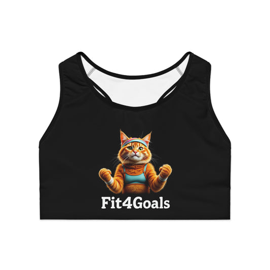 Motivational Cat Sports Bra – Fit4Goals Fitness Wear - Black stitching - All Over Prints