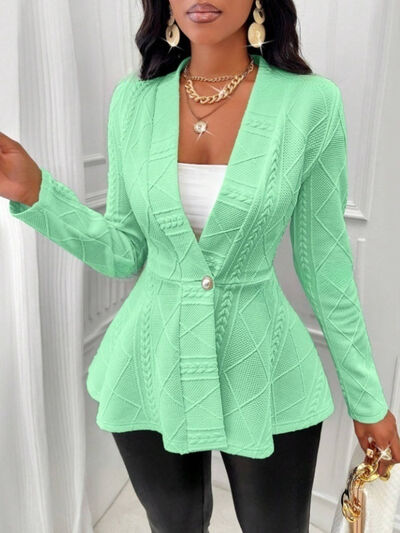 One Button Textured Peplum Cardigan - - Cardigans
