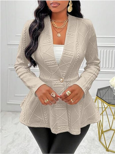 One Button Textured Peplum Cardigan - - Cardigans