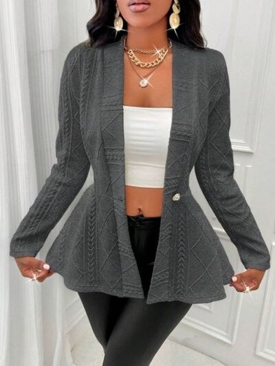 One Button Textured Peplum Cardigan - Dark Gray - Cardigans