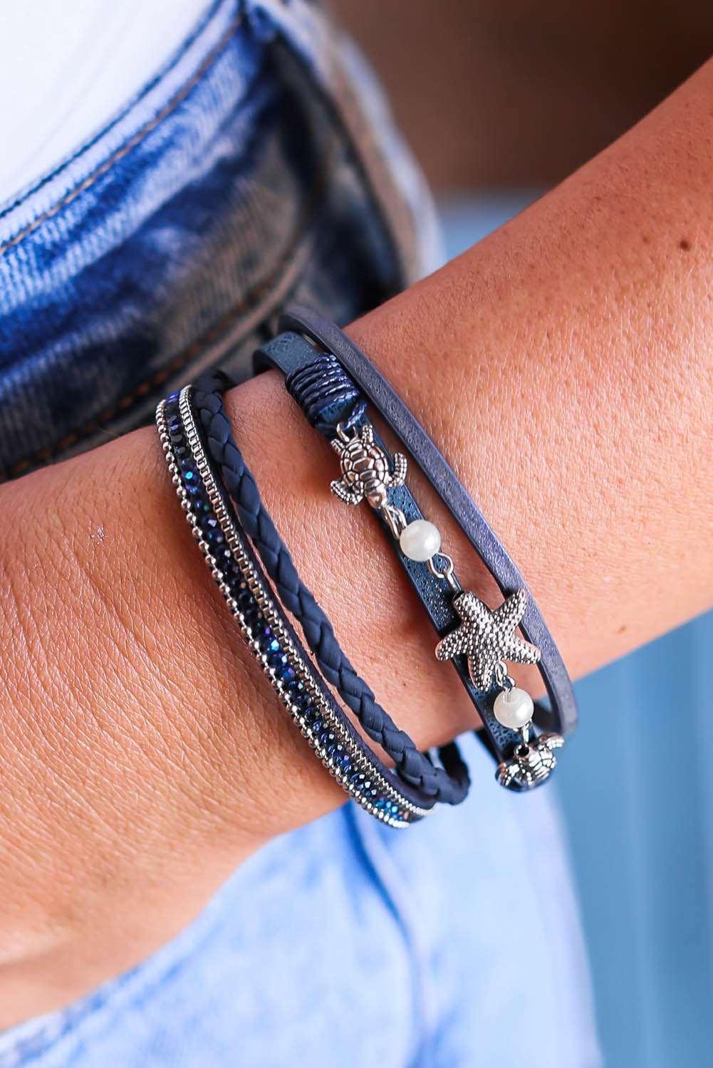 Unisex Blue Starfish Turtle Magnet Buckle Bracelet - - Bracelets