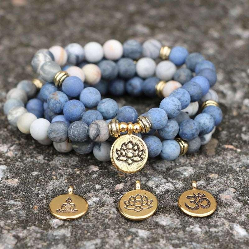 Amazon Stone Tiger Eye Stone Bracelet Necklace 108 Buddha Beads Lotus Bracelet - Blue stone - Accessories & Jewelry