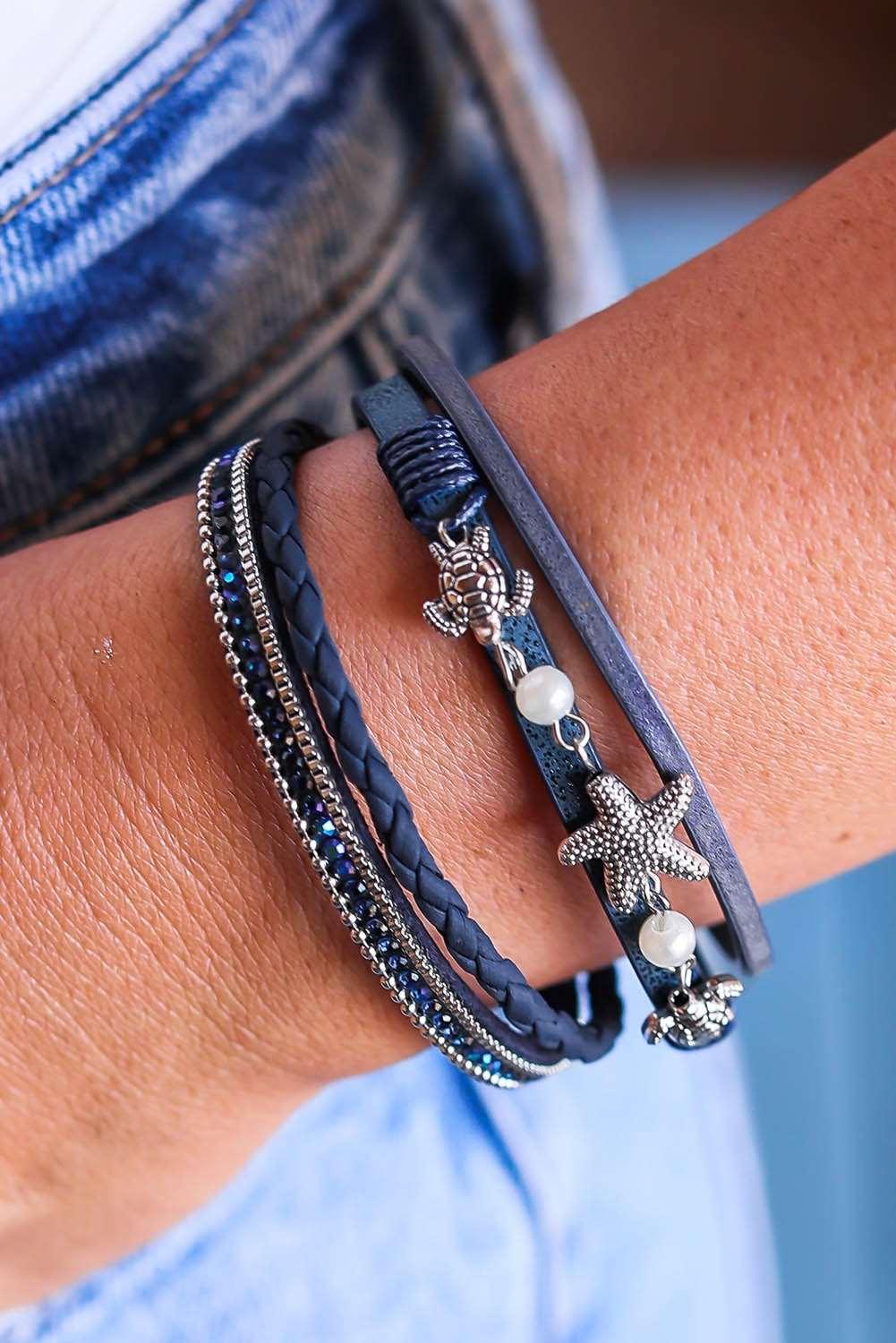 Unisex Blue Starfish Turtle Magnet Buckle Bracelet - - Bracelets