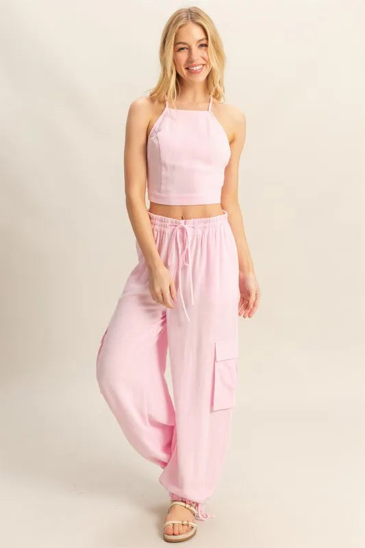 HYFVE Crop Top and Cargo Pants Set – Utility Streetwear Vibes (Ships from USA) - L.PINK - Crop Top and Cargo Pants Set