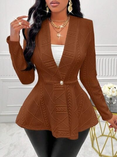 One Button Textured Peplum Cardigan - - Cardigans