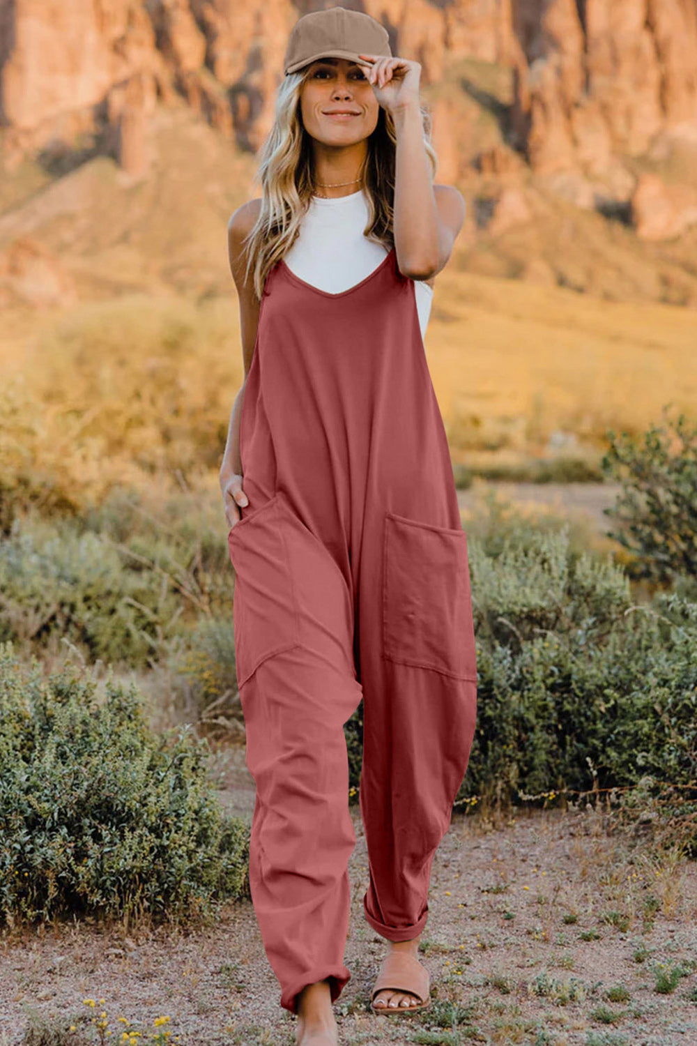 Double Take Full Size V-Neck Sleeveless Jumpsuit with Pockets - - Women's Fashion - Women's Clothing - Suits & Sets - Women's Sets