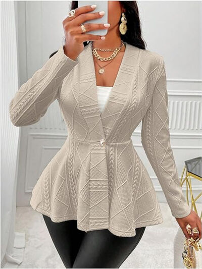One Button Textured Peplum Cardigan - - Cardigans