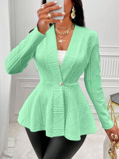 One Button Textured Peplum Cardigan - Neon Green - Cardigans