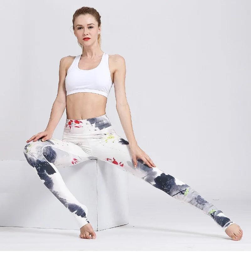Fit4Goals™ High Waist Yoga Pants - Floral Push Up Leggings for Running - - Leggings