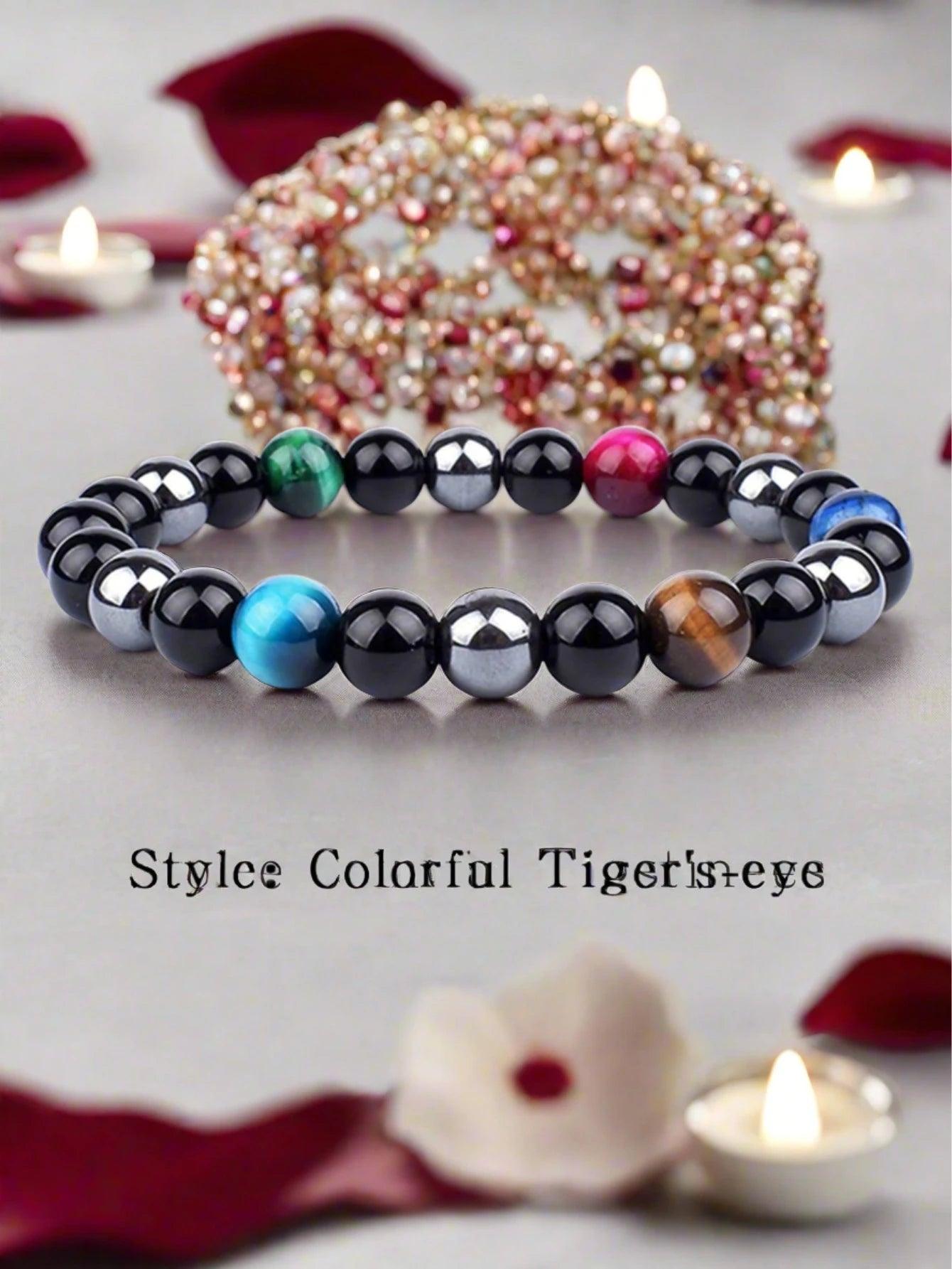OAIITE Charm Bracelet: Turkish Evil Eye, Tiger Eye & Hematite Healing Jewelry - I - accessories