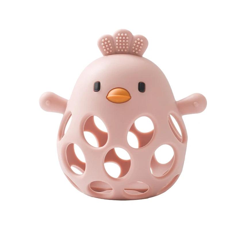Silicone Baby Teether & Rattle-BPA-Free, Cute Chick Design,0-12 Months - Pink - baby toys