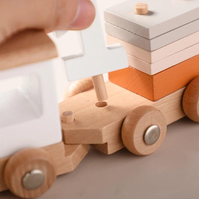 Montessori Wooden Train & Trolley - Educational Baby Toy with Numbers - - baby toys