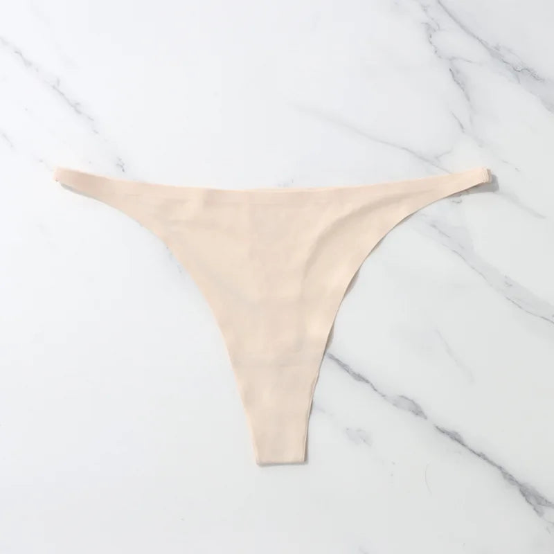 Seamless Ice Silk Thong – Soft Satin Feel & Minimal Band - beige 1pc - lingerie