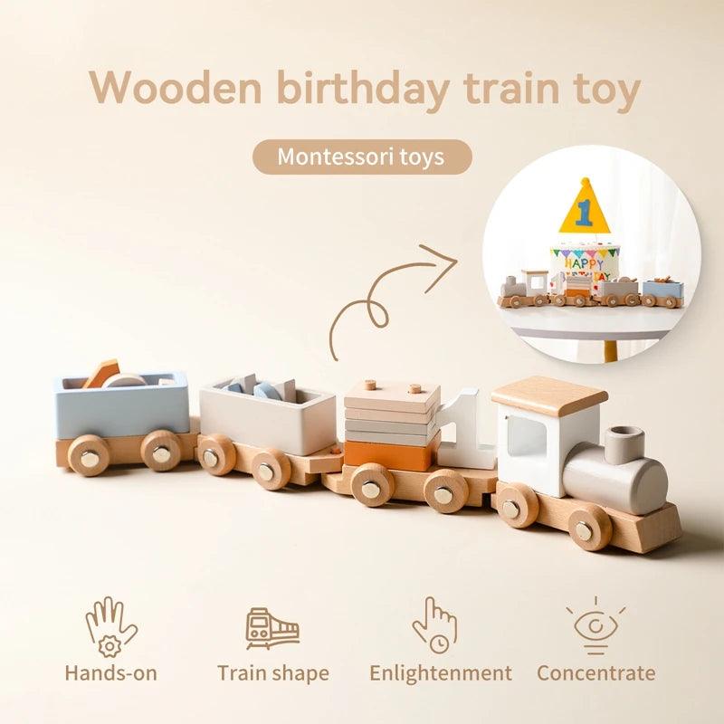 Montessori Wooden Train & Trolley - Educational Baby Toy with Numbers - - baby toys