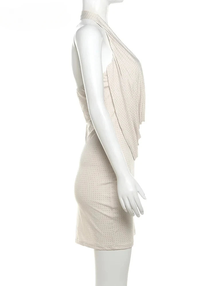 Solid Color Deep V-Neck Mini Dress – Trendy Streetwear Look - - Mini Dress