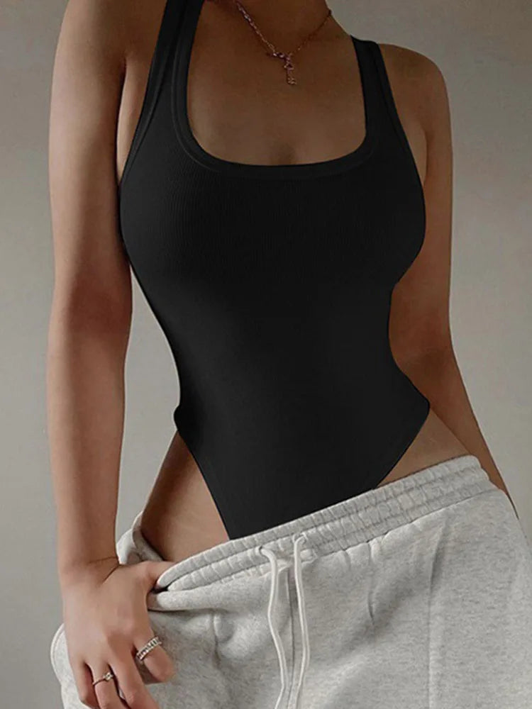 Sexy Sleeveless Knit Bodysuit – Off Shoulder Halter Top for Women - - bodysuit